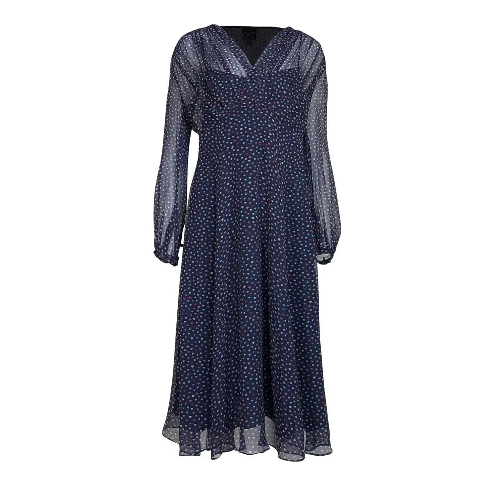 Kate Spade - Navy w/ Multicolor Lip Print Midi Dress Sz 14